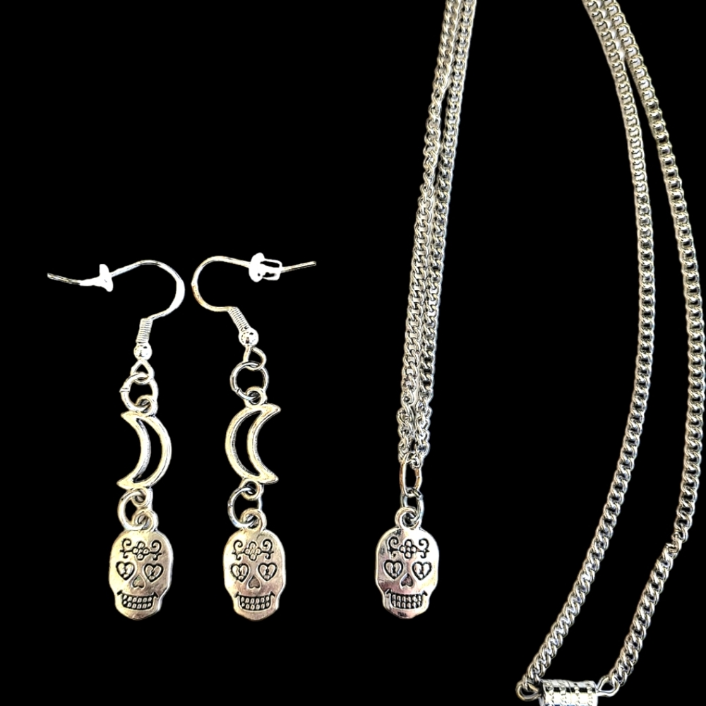Sugar Skull Earrings & Necklace Set